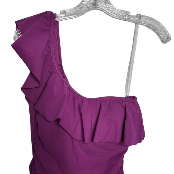 Profile By Gottex Tutti Frutti One Shoulder Ruffle Tankini Top Size 6 - Picture 4 of 11
